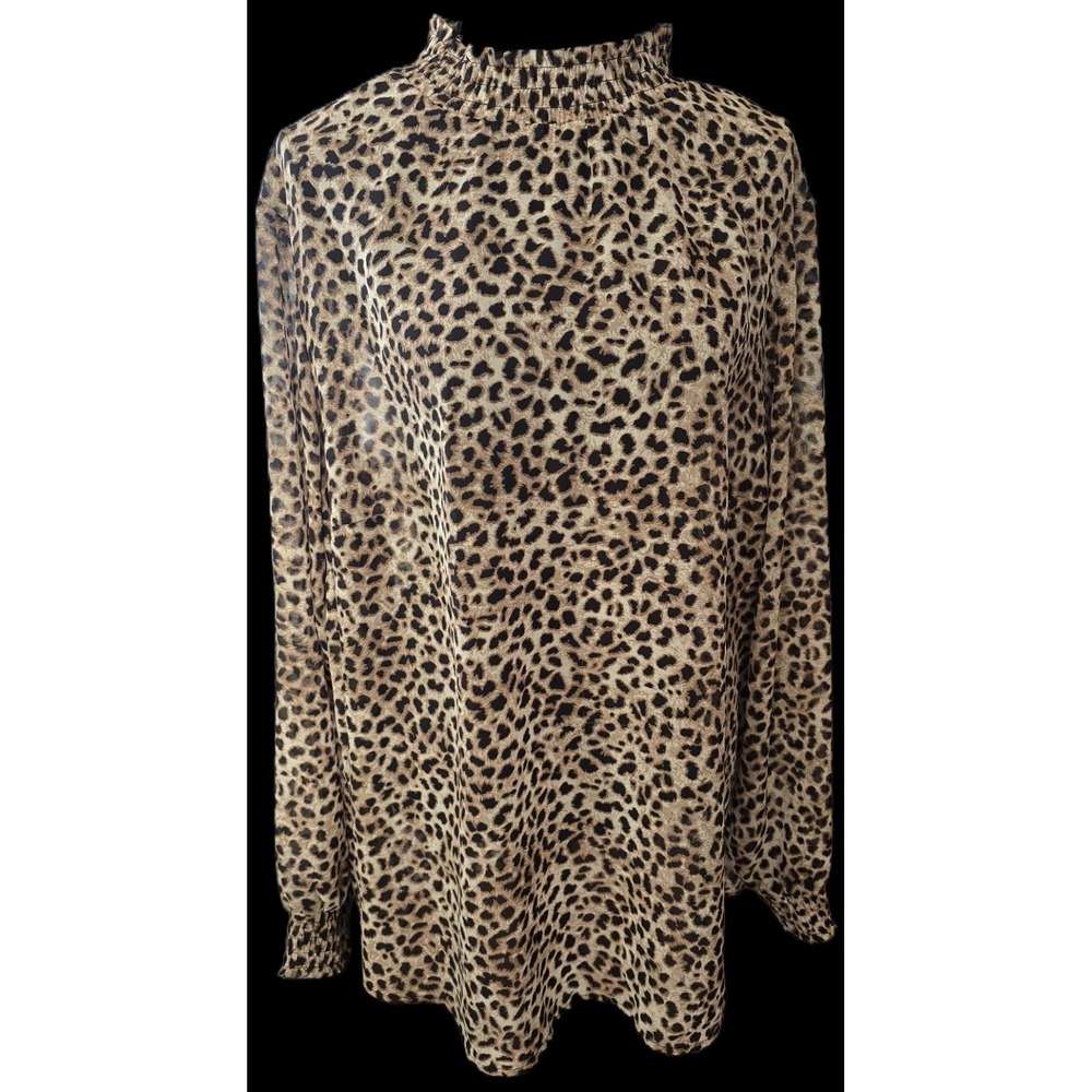 Torrid Womens 3XL Cheetah Leopard Print‎ Smocked Mock Neck Polyester Top Shirt